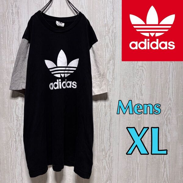 アディダス adidas Tシャツ 半袖 ブラック×グレー×ホワイト メンズXL相当