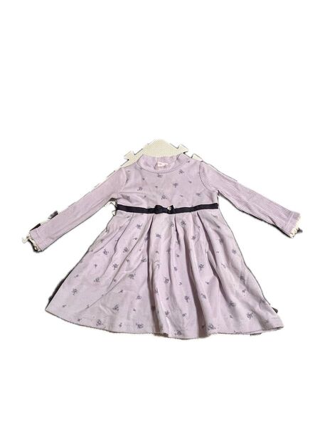 【メゾピアノmezzo piano長袖ワンピース紫花柄90サイズ】