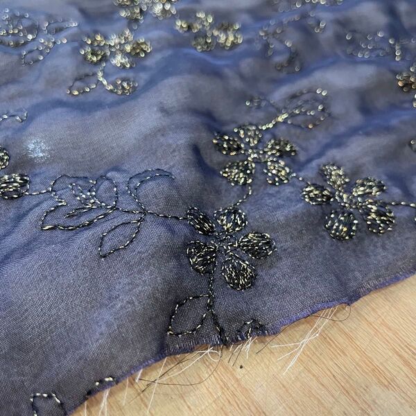 二重織 花柄刺繍シフォン生地 104cm巾×1m