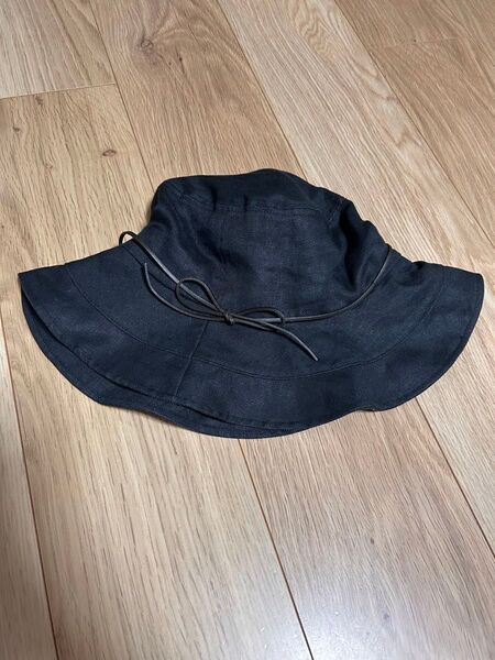 無印良品 麻リネン 帽子 57.5cm 牛革リボンヒモ付き ハット