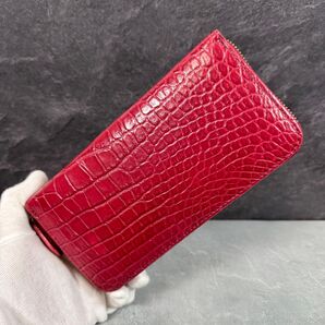 クロコダイル 長財布 レッド ワイン ハンドメイド 新品未使用 現物撮影 一点限り