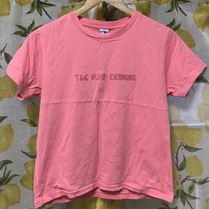 T&C タウン&カントリー　半袖Tシャツ ピンク系　L サーフブランド　ラメプリント