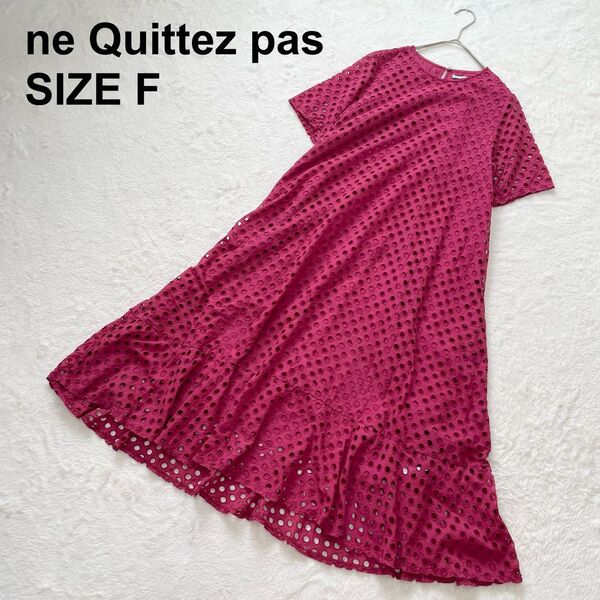 ヌキテパ サークルカットワークレースワンピース 刺繍 華やか 春夏 大人可愛い 大人上品 半袖 コットン 綿100%(1444)
