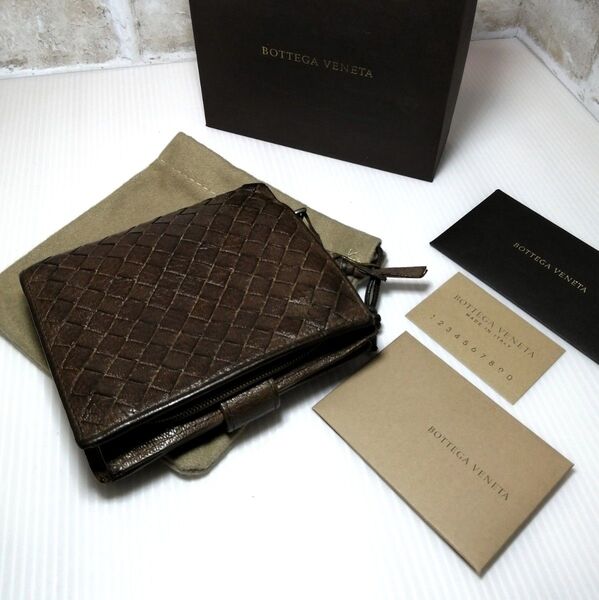 ★ボッテガヴェネタ★レザーウォレット イントレチャート 高級シュリンクレザー 二つ折り財布 BOTTEGA VENETA