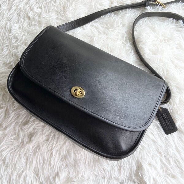 極美品 ヴィンテージ レア OLD COACH オールドコーチ シティ ショルダーバッグ グラブタンレザー ブラック