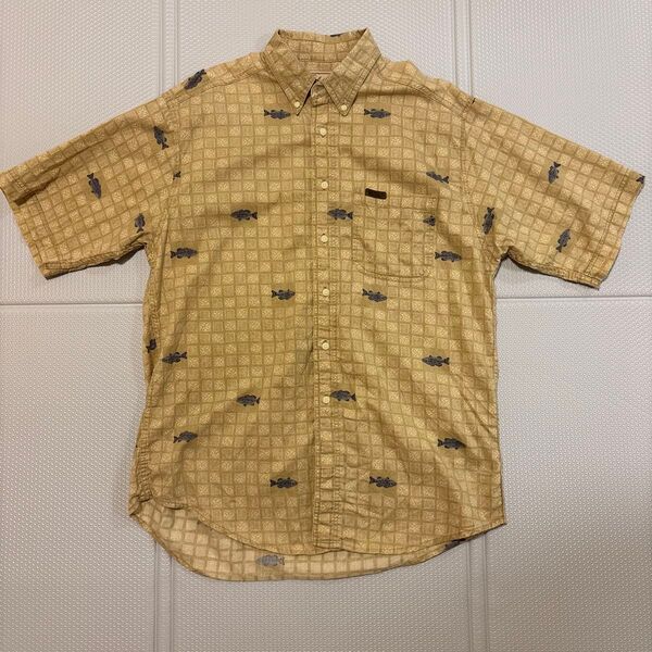 90s Woolrich ウールリッチ 魚柄 アウトドア Lサイズ 半袖シャツ ビンテージ コットン ボタンダウンシャツ