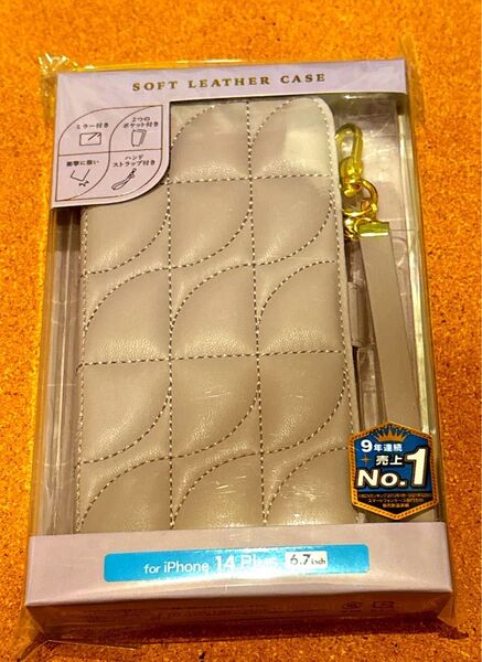 ELECOM iPhone 14 Plus ソフトレザーケース キルティング 磁石付 ハンドストラップ付(ピンクベージュ)