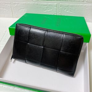 ボッテガ BOTTEGA ラウンド レザー 長財布 ブラック メンズ Y534 ウォレット カセット