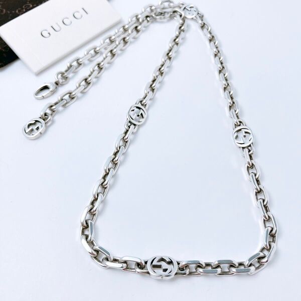 洗浄済 グッチ GUCCI 925 ネックレス シルバー メンズ OT324 チェーン アクセサリー インターロッキング