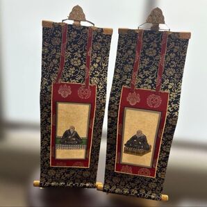 仏壇用掛軸 脇侍 脇掛 絵像 上仕立 浄土真宗本願寺派 西 掛け金具 宗紋