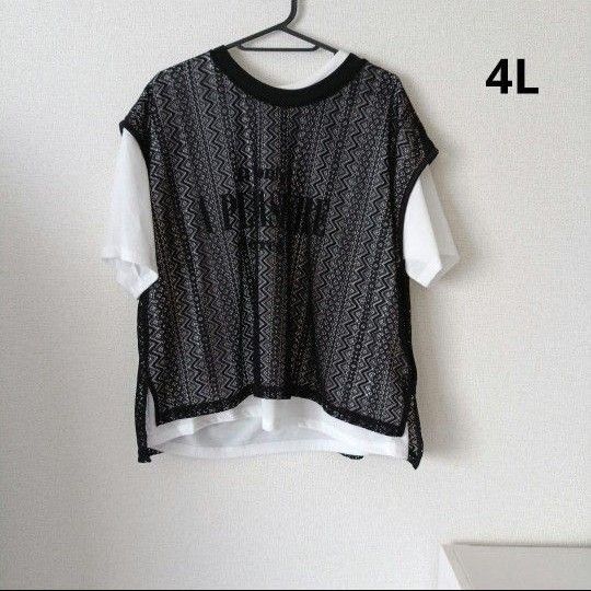大きいサイズ 4L 半袖Tシャツ レース