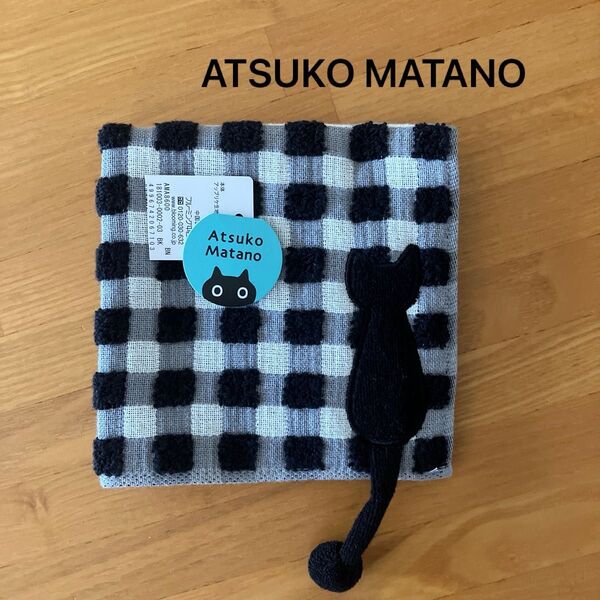 Atsuko Matano タオルハンカチ 黒猫 アップリケ