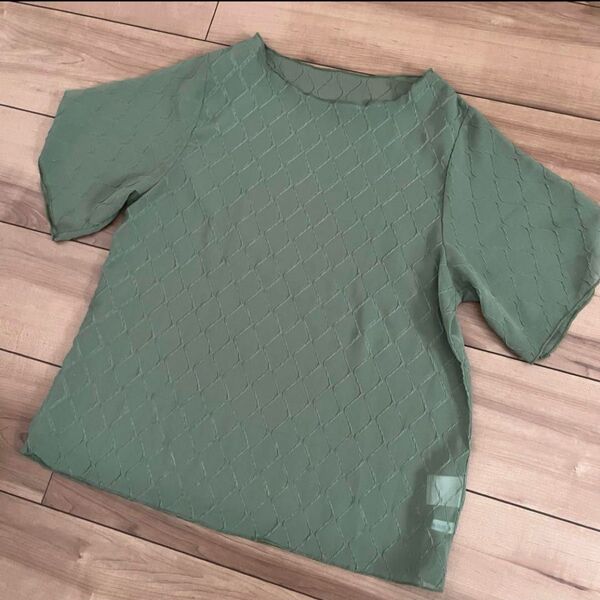 オリーブデオリーブ Tシャツ カットソー トップス グリーン 緑 シースルー 透け感 夏