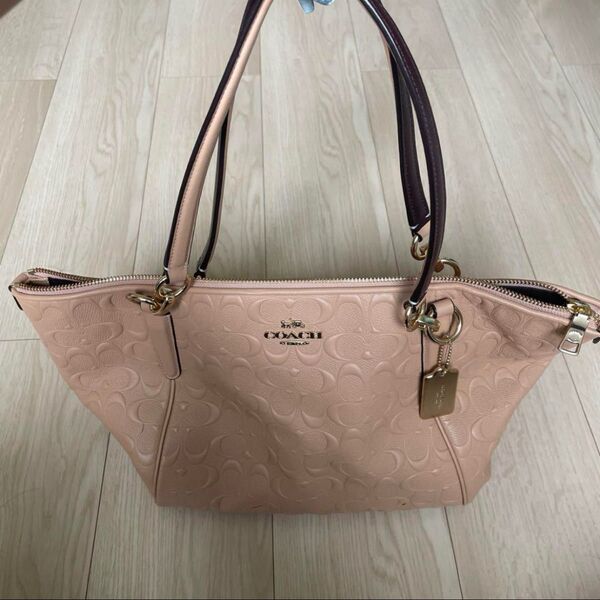 COACH バッグ ピンクベージュ レザー