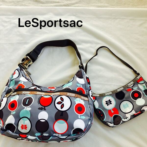 最終お値下げ!!美品 LeSportsacレスポートサック ワンショルダーバッグ 肩掛けトートバッグ ポーチ付き リンゴ柄