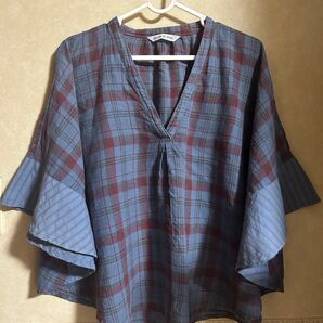 チェック 綿麻プルオーバー