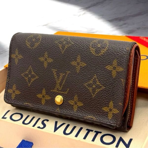 美品! LOUIS VUITTON ルイヴィトン モノグラム ポルトモネ トレゾール 二つ折り財布 M61730 ウォレット