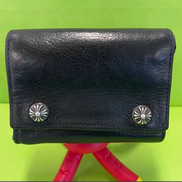 正規品! クロムハーツ 3フォールド レザー ウォレット CHROME HEARTS 財布 ブラック