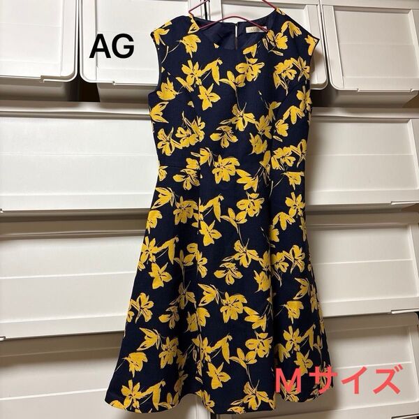 AG ノースリーブワンピース 花柄 ネイビー Mサイズ 膝丈