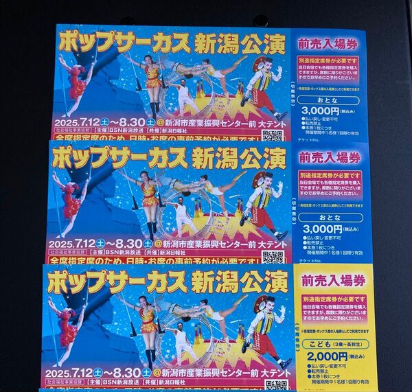 ポップサーカス 新潟公演 前売り券 大人2、子供1