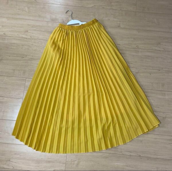 プリーツスカート ロングスカート 黄 Lサイズ