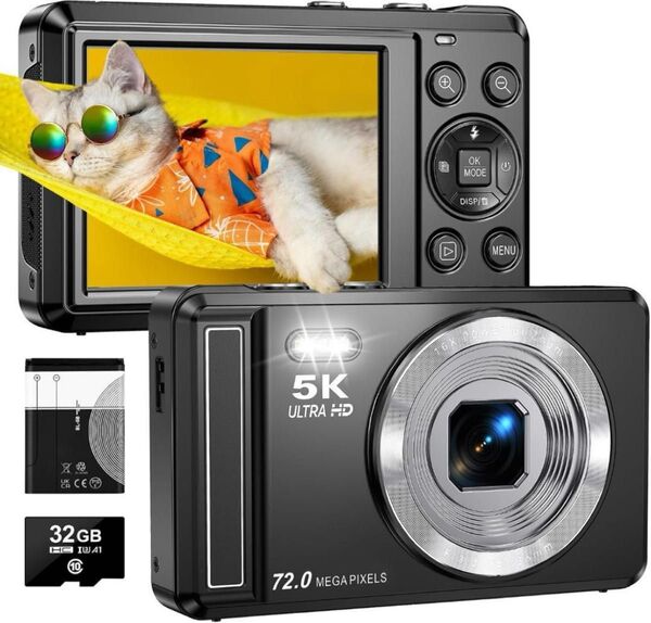 《新品》デジカメ 5K デジタルカメラ ブラック SDカード付き