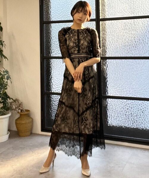 【Dorry Doll】ショルダーギャザーラッセルレースパーティードレス オケージョンドレス ロングワンピース 結婚式 お呼ばれ