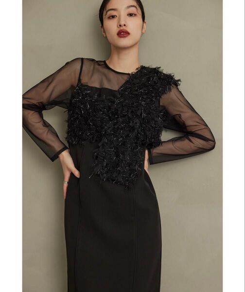 新品【ANDRESD】フリンジグリッターノットドレス パーティードレス オケージョンドレス ロングワンピース 結婚式 お呼ばれ