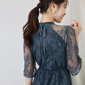 【BLUE EAST】バックリボンレースパーティードレス オケージョン ロングワンピース 結婚式 お呼ばれ 発表会 ネイビー系