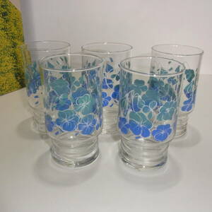  Sasaki glass retro pops tuck tumbler robe rear blue floral print 5 customer set unused [ tumbler gala spade Showa era made in Japan ]