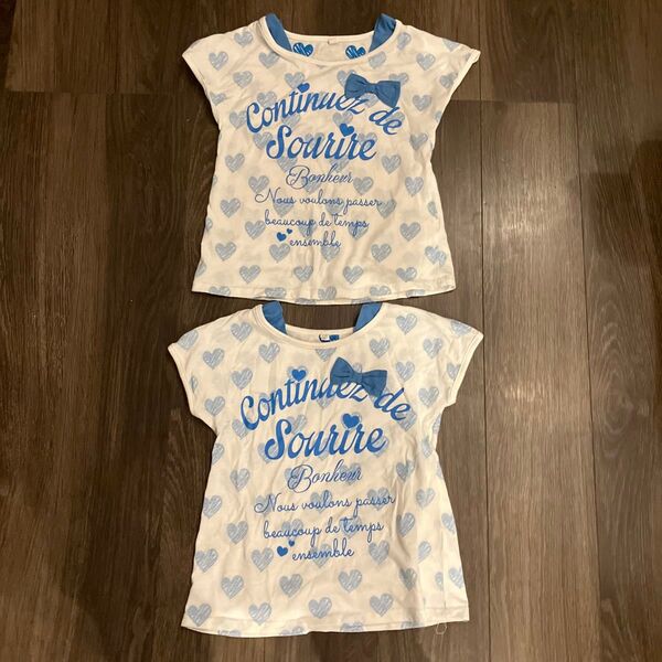 デザインTシャツ 130cm 双子姉妹 お揃い 2点セット 半袖Tシャツ 女の子