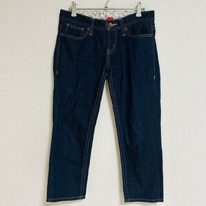 【美品】UNIQLO ストレートデニム ジーンズ 25 ネイビー ブルー 七分丈