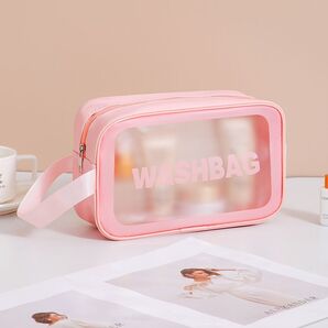 温泉バッグ スパバッグ 防水バッグ 化粧ポーチ スクエア ピンク M 透明