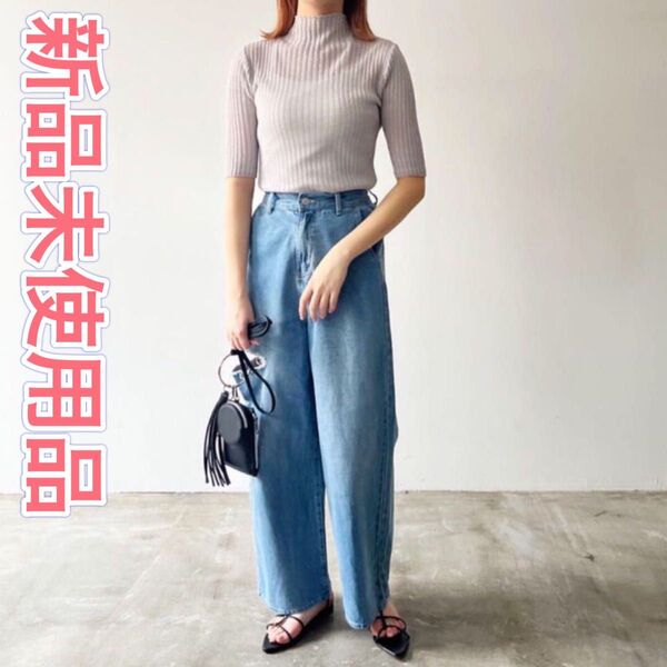 新品未使用 ラメシアーリブハイネック L.グレー フリーサイズ サマーニット