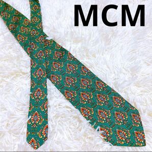 MCM エムシーエム ネクタイ メンズ 総柄 幾何学模様 グリーン ペイズリー ネクタイ ブランドネクタイ 絵柄 柄