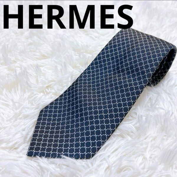 HERMES エルメス ネクタイ メンズ 総柄 幾何学模様 シルク100% ビジネス