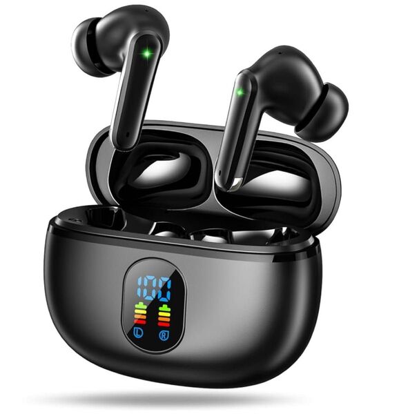 イヤホン ワイヤレスイヤホン Bluetooth5.4 残量表示 ノイズキャンセリング 自動ペアリング IPX7防水 マイク付き