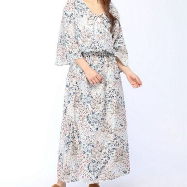 Samansa Mos2 ロングワンピース 2WAY 花柄 総柄 ロング 前後着用可能 薄手 裏地あり ウエストゴム フリーサイズ