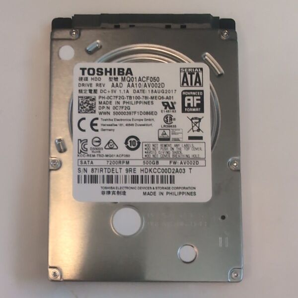 TOSHIBA 2.5インチ内蔵HDD MQ01ACF050 500GB