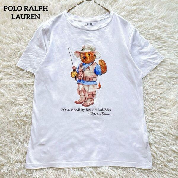 【美品】RALPH LAUREN ポロラルフローレン ポロベア プリント 半袖Tシャツ ホワイト レディース トップス コットン