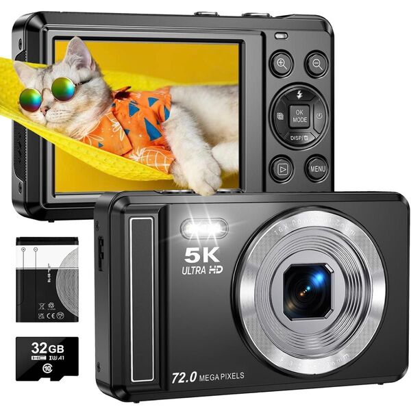デジカメ カメラ 5K 高画質 コンパクト 多機能 デジタルカメラ 内蔵フラッシュ 顔検出 オートフォーカス スローモーション