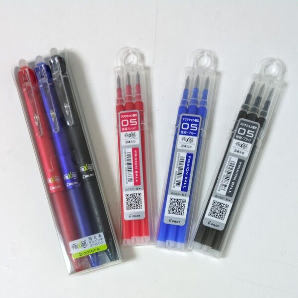 PILOTフリクションボールノック赤、青、黒、3色セット+替芯各色3本セット