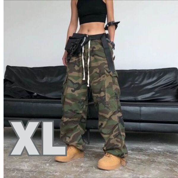 カーゴパンツ XLサイズ 迷彩 ミリタリー 大きめ ストリート ワイドパンツ ダンス 韓国
