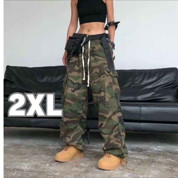 カーゴパンツ XXL サイズ 2XL 迷彩 ミリタリー 大きめ ストリート ワイドパンツ ダンス 韓国