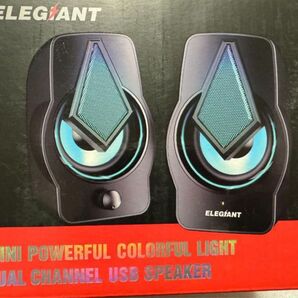 新品 ELEGIANT PCスピーカー2.0 LEDライト付き