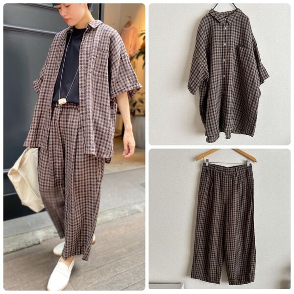 ジャーナルスタンダード ラックス セットアップ チェックリネン シャツ パンツ