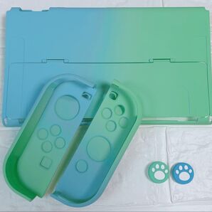 可愛い Nintendo Switch有機EL専用カバー 新型スイッチ専用ケース 任天堂 ハードタイプ ブルー グリーン 肉球
