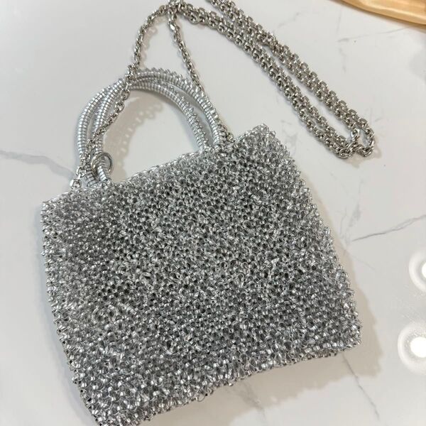 即日配送 新品 ワイヤーバッグ アンテプリマ風 ミニアトゥーラ シルバー ショルダーバッグ ハンドバッグ ノーブランド