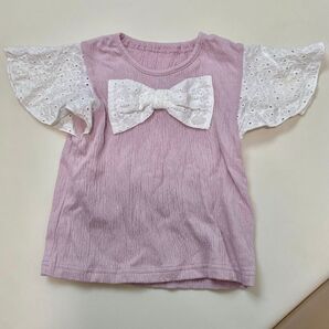 ほぼ未使用 BEBE SLAP SLIP 半袖子供服(90 べべ スラップスリップ ピンク リボン ブランド子供服 キッズ)