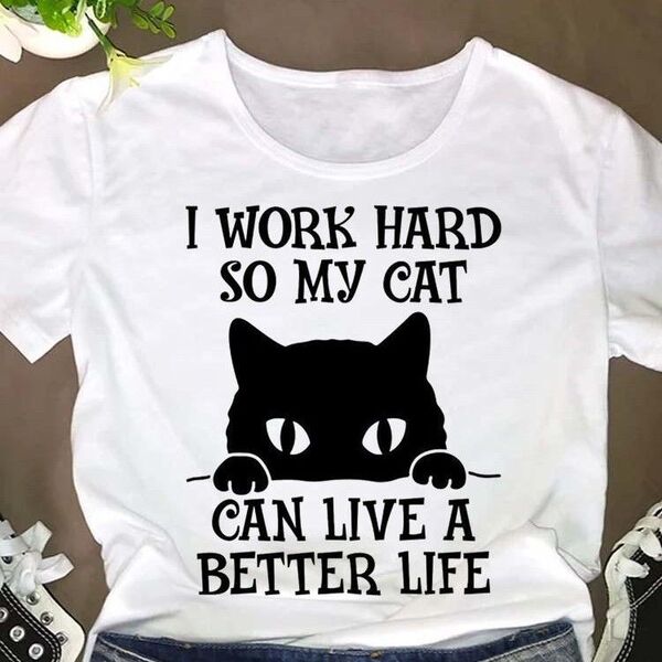 猫 プリント Tシャツ カットソー イラスト 2XL ホワイト ⑤ 丸首 イラスト 男女兼用 白 プリントTシャツ